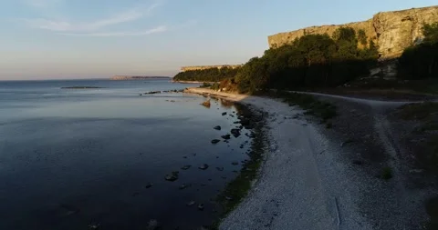 Drone Coast Stora Karlsö Cliffs Baltic Sea Sweden Part 2 Stock Footage 331553304