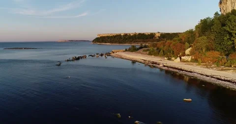 Drone Coast Stora Karlsö Cliffs Baltic Sea Sweden Part 2 Stock Footage 331553317