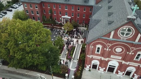 Drone of Cocktail Hour at Wedding Reception - Monastery Event Center Cincinnati Stock Footage 148499652
