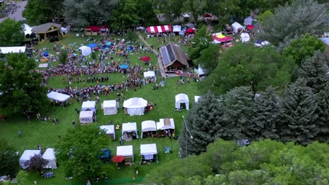 Drone:  Community Fair in Small Town Park Stock Footage 157696953