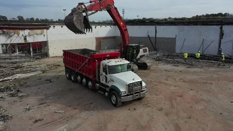 Drone Construction dump truck Stock Footage 197446048