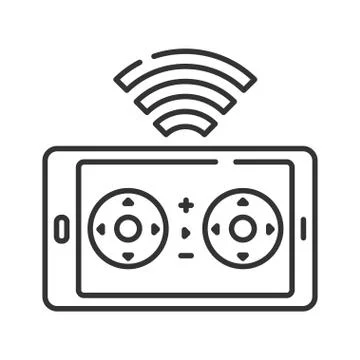 Drone control smartphone black line icon. Mobile app quadcopter remote contro Stock Illustration