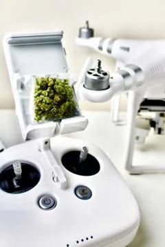 Drone controller &amp; marijuana Stock Photos
