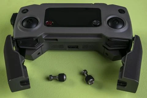 Drone controller mavic 2 pro on green background Stock Photos