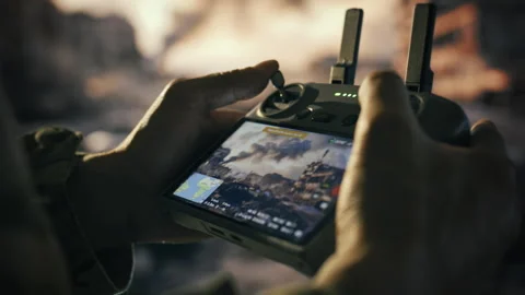 Drone Controller Operating Remote Screen Military Technology Flying Danger Stock Footage 295155857