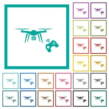 Drone controlling flat color icons with quadrant frames Stock Illustration