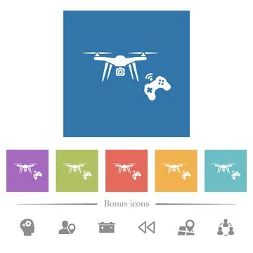 Drone controlling flat white icons in square backgrounds イラスト素材