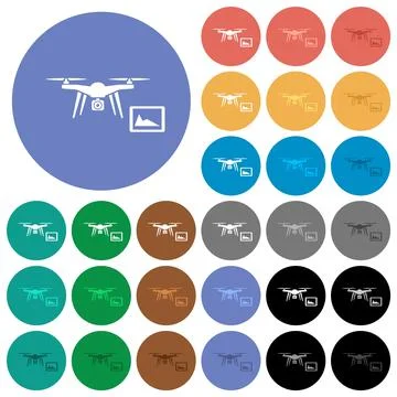 Drone controlling from tablet round flat multi colored icons Stock Illustration