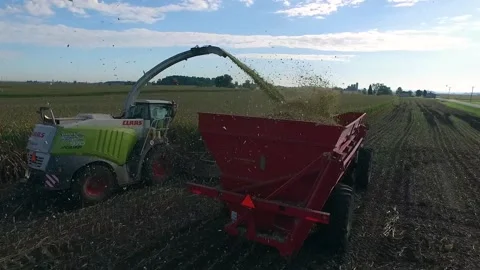 Drone corn harvester chafe 60fps Stock Footage 141268896