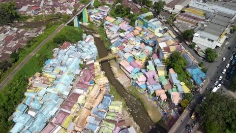 Drone Counterclockwise Rotation Over Colorful Village, Malang, Indonesia Stock Footage 315190959