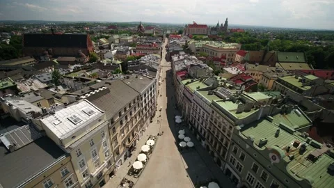 Drone, Cracow main square, tenement houses. southem Poland Stock Footage 192429338