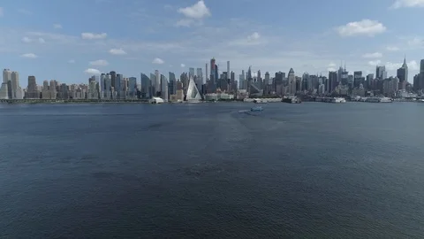 Drone craning down NYC Skyline Stock Footage 101666054