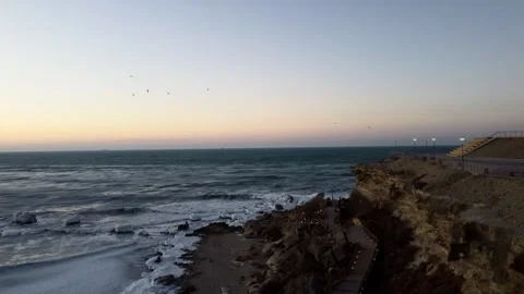 Drone crash. The Ice waves on the shore of Caspian Sea at the sunrise or sunset. Stock Footage 294072965