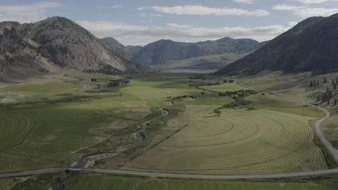 Drone crop circles to lake Stock Footage 114303488