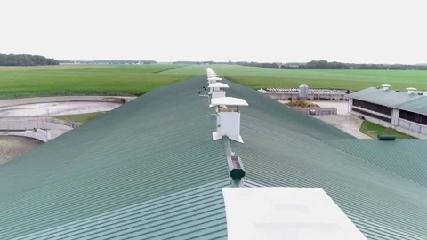 Drone-DairyBarnRoofReverseTrack21 Stock Footage 203026024