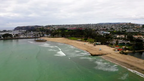 Drone Dana Point Doheny Beach With Harbor In Background 4K 30FPS Stock Footage 254457066