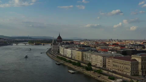 Drone of Danube river and Budapest city skyline. wide shot 動画素材 192408294