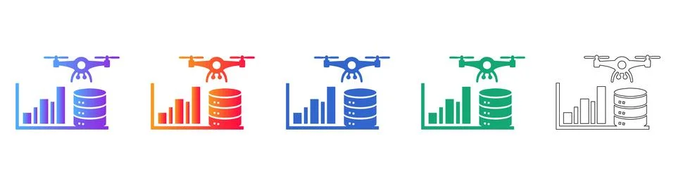Drone Data Analysis and Server Icons Stock Illustration