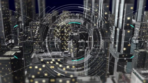 Drone Data Analysis Fly Through 3D Building In Night Time 4K Motion. Stock Footage 308911275