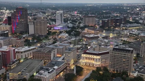 Drone Day flight view of Downtown San Antonio city buildings Stock Footage 255693689