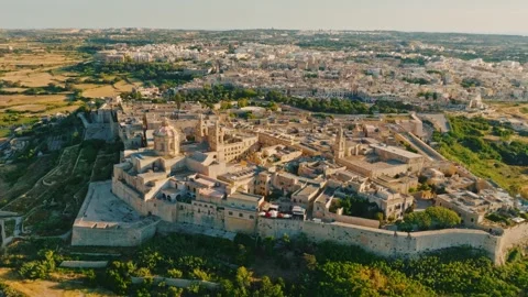 Drone day panorama view of old capital of Malta - Mdina city Stock Footage 335689491