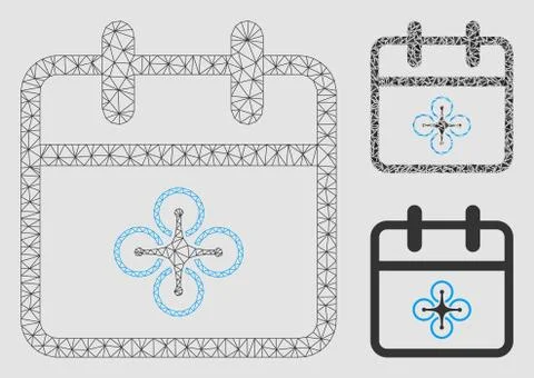 Drone Day Vector Mesh Network Model and Triangle Mosaic Icon 스톡 일러스트