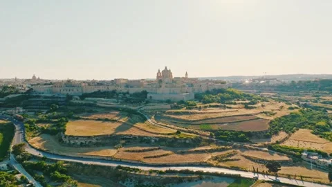 Drone day view of old capital of Malta - Mdina city Stock Footage 335689443