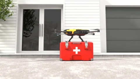 Drone deliver the first aid box, Emergency medical care concept Stock Footage 246339526