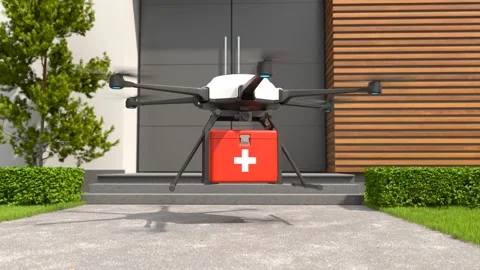 Drone deliver the first aid box, Emergency medical care concept Stock Footage 252955164