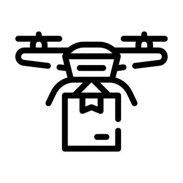 Drone delivering line icon vector isolated illustration Illustrazione stock