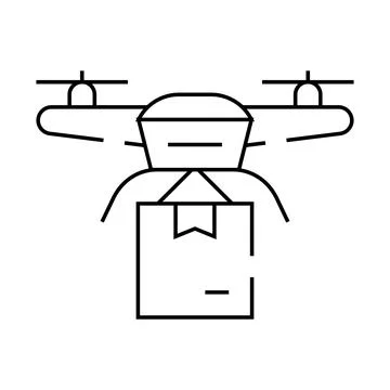 Drone delivering line icon vector isolated illustration Illustrazione stock