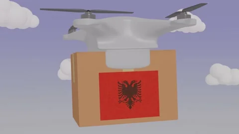 Drone Delivering a Package With the Flag of  - Albania Stock Footage 234032045
