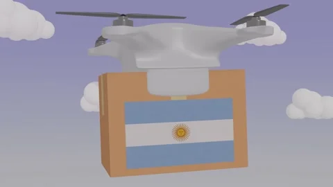 Drone Delivering a Package With the Flag of  - Argentina Stock Footage 234032106