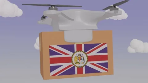 Drone delivering a package with the flag of  - Artsakh Stock Footage 233910307