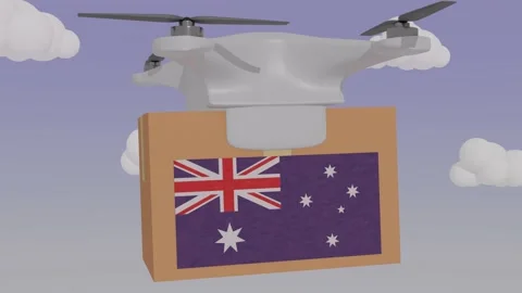 Drone delivering a package with the flag of  - Australia Stock Footage 233910312