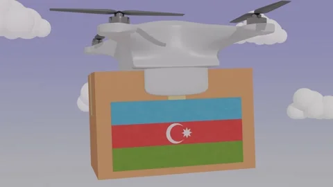 Drone delivering a package with the flag of  - Azerbaijan Stock Footage 233910316