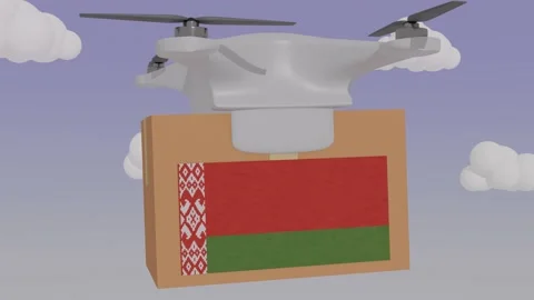 Drone delivering a package with the flag of  - Belarus Stock Footage 233910326
