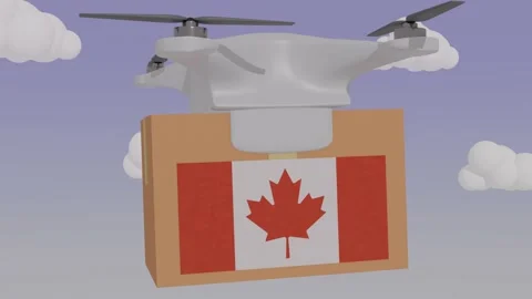 Drone delivering a package with the flag of  - Canada Stock Footage 233910360