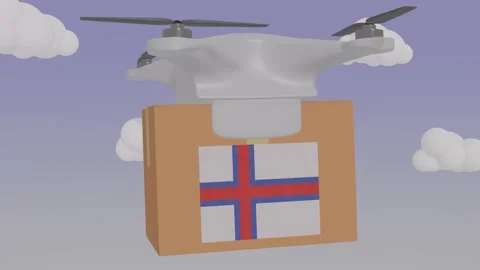 Drone Delivering a Package With the Flag of  - Faroe Islands Stock Footage 234032154