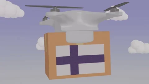 Drone Delivering a Package With the Flag of  - Finland Stock Footage 234032124