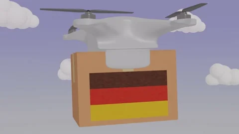 Drone Delivering a Package With the Flag of  - Germany Stock Footage 234032072