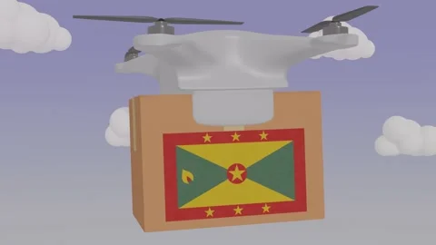 Drone Delivering a Package With the Flag of  - Grenada Stock Footage 234032002