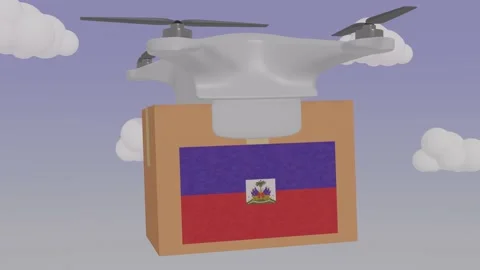 Drone Delivering a Package With the Flag of  - Haiti Stock Footage 234031994
