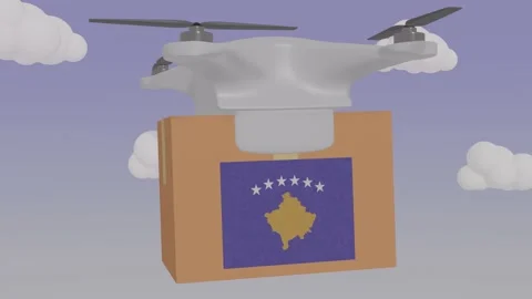 Drone Delivering a Package With the Flag of  - Kosovo Stock Footage 234032071