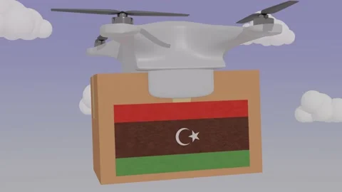 Drone delivering a package with the flag of  - Libya Stock Footage 233910462