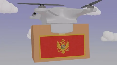 Drone delivering a package with the flag of  - Montenegro Stock Footage 233910481