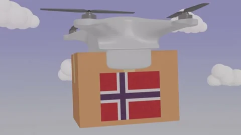 Drone Delivering a Package With the Flag of  - Norway Stock Footage 234032075
