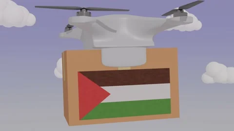Drone delivering a package with the flag of  - Palestine Stock Footage 233910523