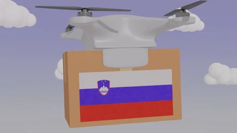 Drone delivering a package with the flag of  - Slovenia Stock Footage 233910075