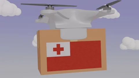 Drone delivering a package with the flag of  - Tonga Stock Footage 233910177